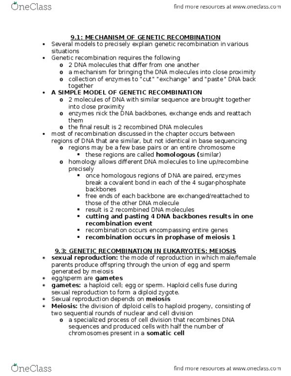 Biology 1001A Chapter Notes - Chapter 6: Genetic Recombination, Ploidy, Sexual Reproduction thumbnail