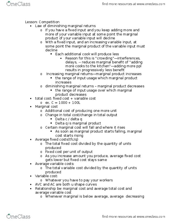 ECON 102 Lecture Notes - Lecture 17: Diminishing Returns, Marginal Product, Marginal Utility thumbnail