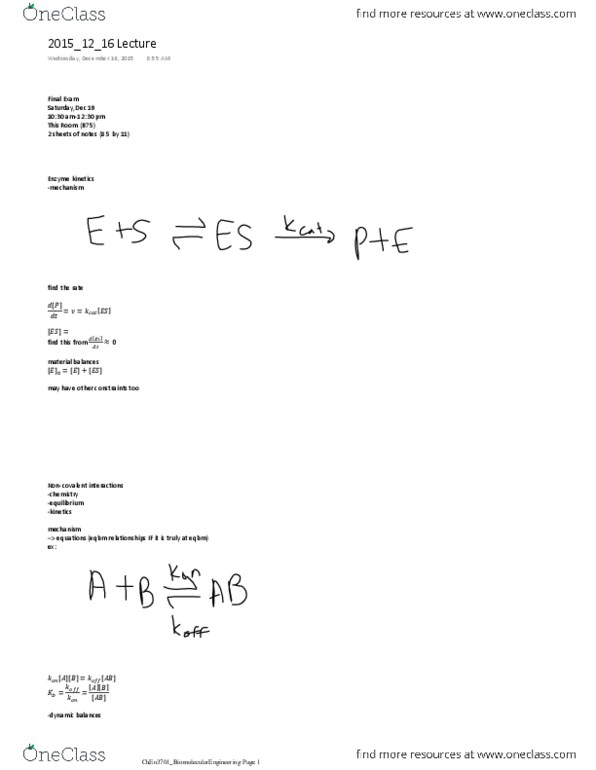 CHEN 3701 Lecture Notes - Lecture 50: Enzyme Kinetics, Metabolic Flux Analysis, Peptide thumbnail