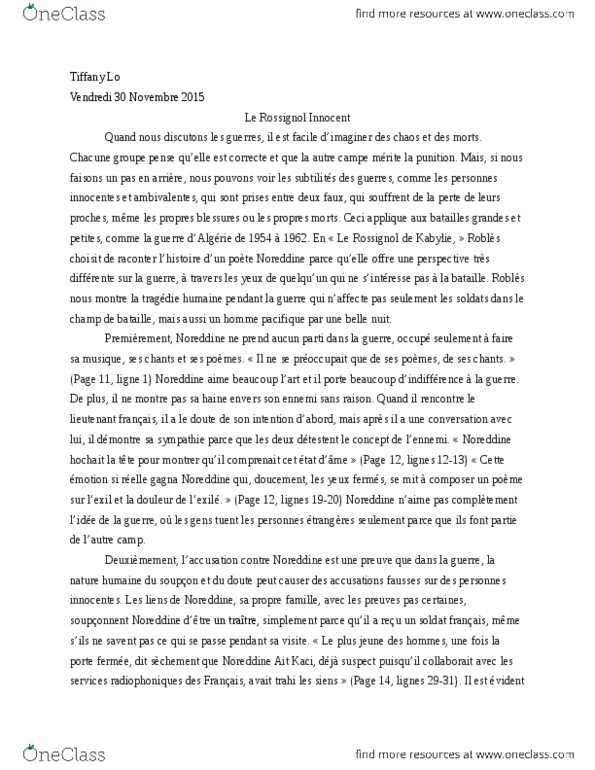 FRENCH 3 Chapter Notes - Chapter 2: Pome, Voir, State Agency For National Security thumbnail