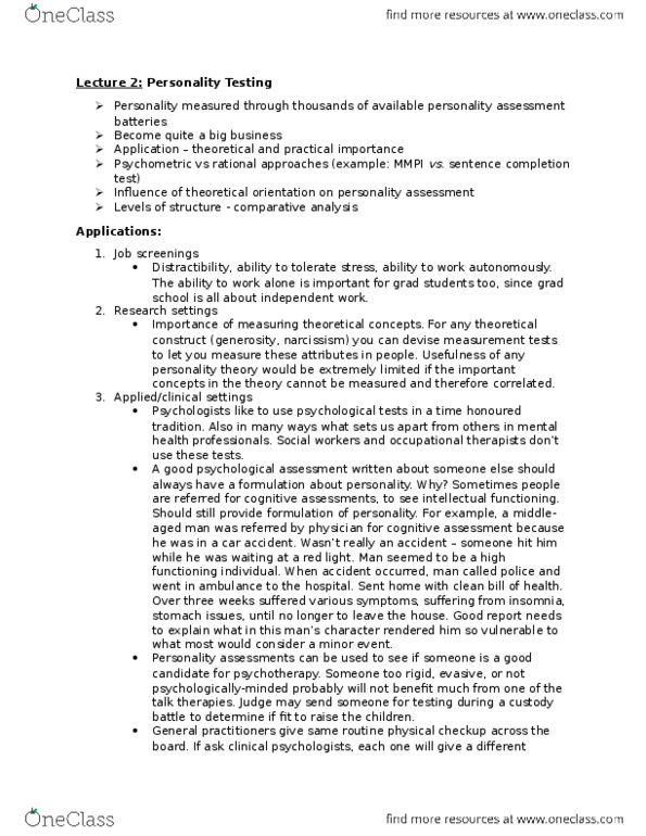 PSYC 2130 Lecture Notes - Lecture 2: Personality Test, Insomnia, Hermann Rorschach thumbnail