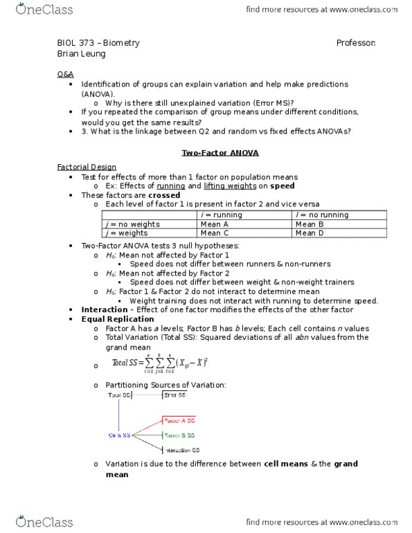 BIOL 373 Lecture Notes - Lecture 13: Biostatistics, Null Hypothesis, Analysis Of Variance thumbnail