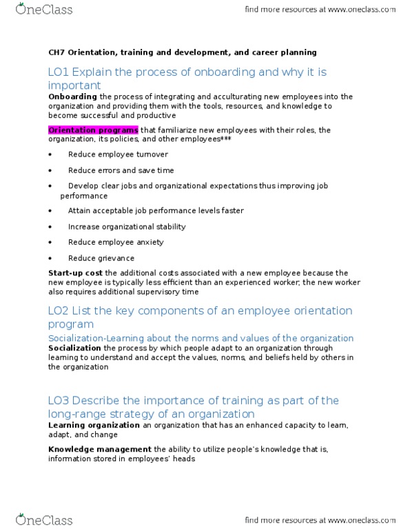 BUSI 3102 Chapter Notes - Chapter 7: Career Development, Human Resource Management, Learning Organization thumbnail