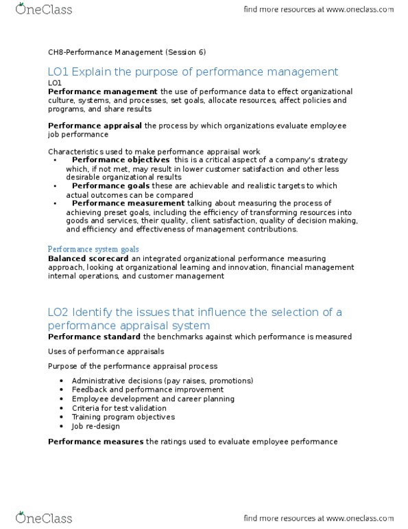 BUSI 3102 Chapter Notes - Chapter 8: Performance Appraisal, Balanced Scorecard, Performance Management thumbnail