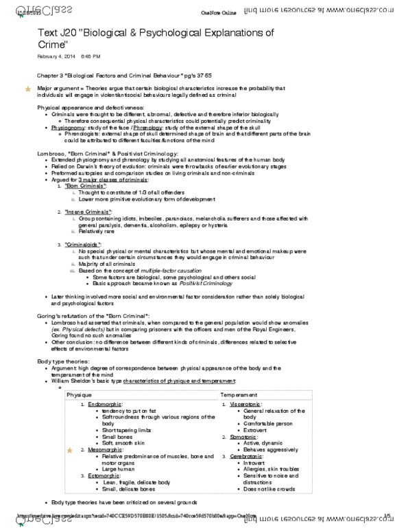 SOC 2700 Chapter 3-4: Biological and Psycological Explanations of Crime thumbnail