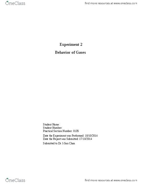 CHM110H5 Lecture Notes - Lecture 2: Ideal Gas Law, Nuclear Chemistry, Stoichiometry thumbnail