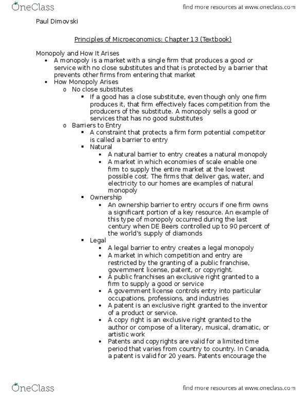 Economics 1021A/B Chapter 13: Micro- Ch. 13 Textbook thumbnail