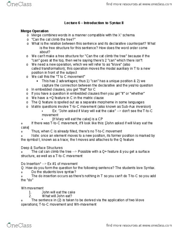 LIN102H5 Lecture Notes - Lecture 6: Deep Structure And Surface Structure thumbnail