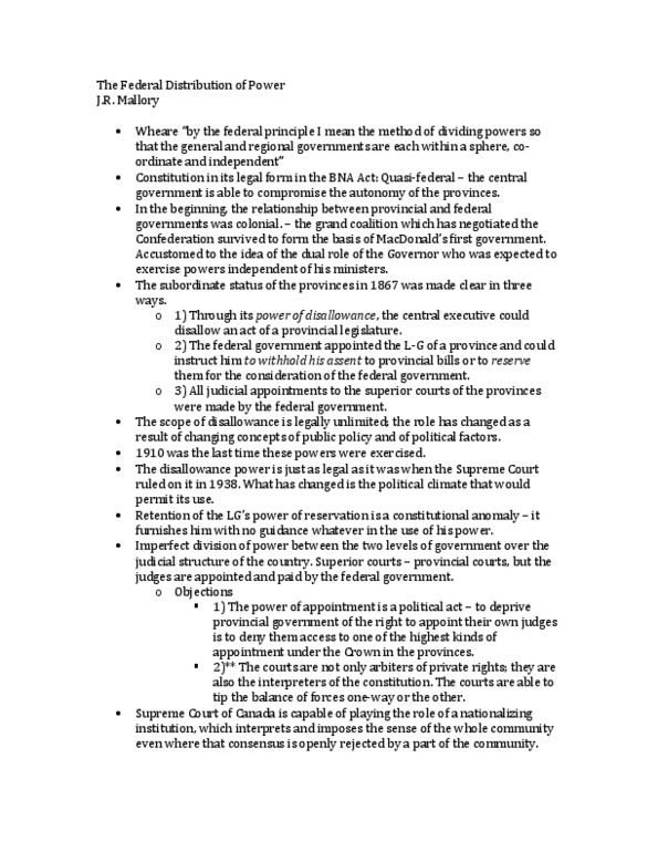 POLI 221 Chapter : The Federal Distribution of Power - Mallory thumbnail