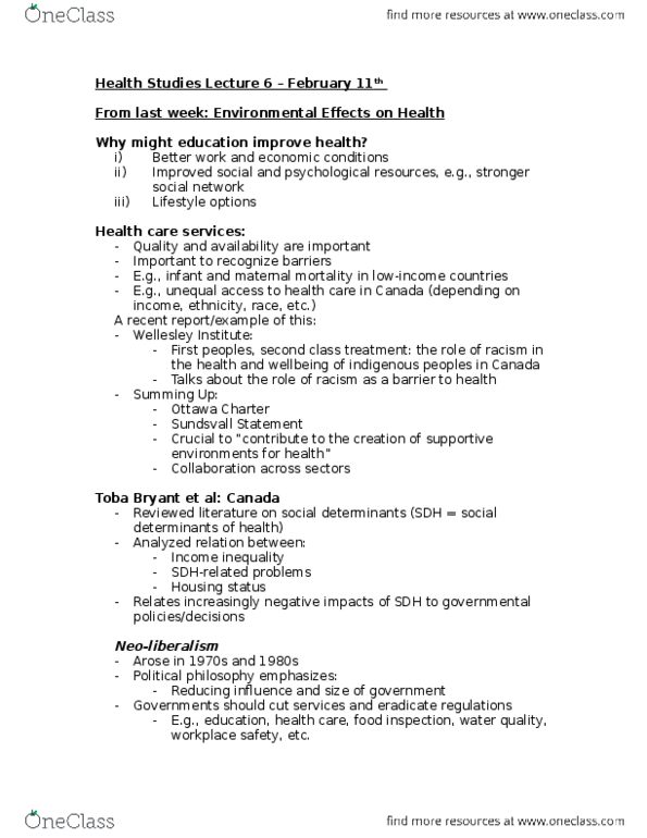 HLTA03H3 Lecture Notes - Lecture 6: Ottawa Charter For Health Promotion, Maternal Death, Political Philosophy thumbnail