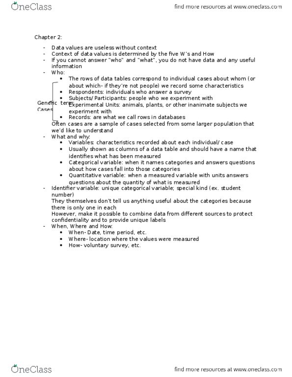 STAB22H3 Chapter Notes - Chapter 2: Categorical Variable thumbnail