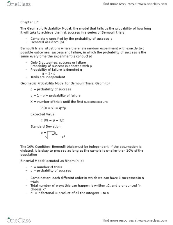 STAB22H3 Chapter Notes - Chapter 17: Bernoulli Trial, Geom, Probability Distribution thumbnail
