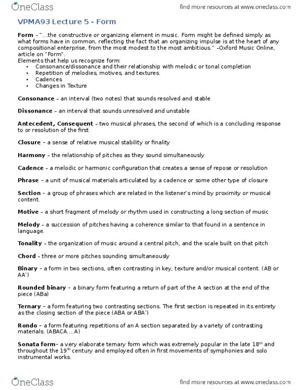 VPMA93H3 Lecture Notes - Lecture 5: The New Grove Dictionary Of Music And Musicians, Tonality, Claude Debussy thumbnail