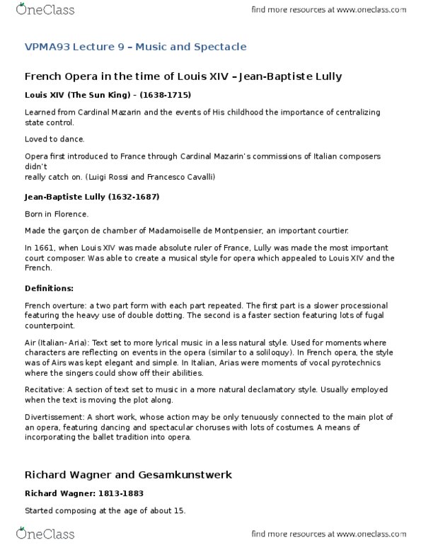 VPMA93H3 Lecture Notes - Lecture 9: Cardinal Mazarin, Francesco Cavalli, Symphonic Poem thumbnail