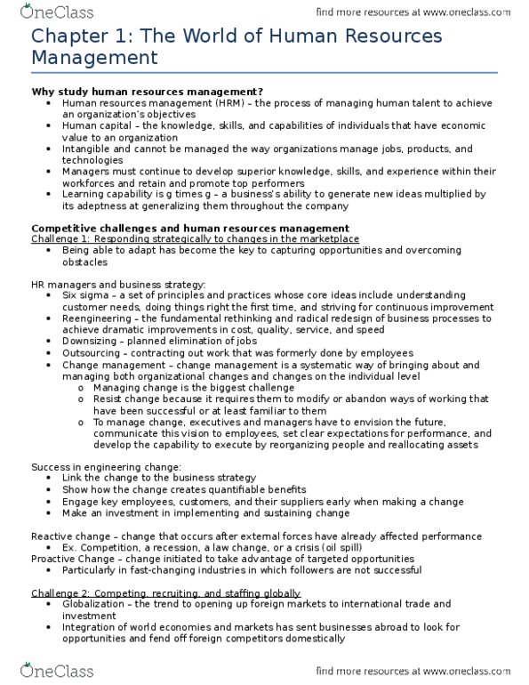 MGHB12H3 Lecture Notes - Lecture 1: Human Resource Management, Six Sigma, Human Resources thumbnail