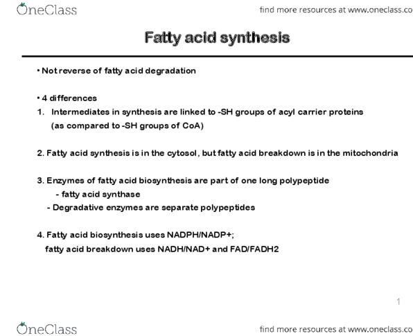 CHM362H5 Lecture Notes - Lecture 24: Fatty Acid Synthase, Coenzyme A, Decarboxylation thumbnail