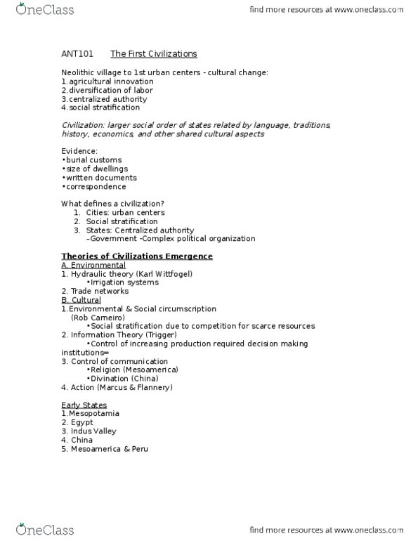 ANT101H5 Lecture Notes - Lecture 12: Karl August Wittfogel, Written Language, Anthropocene thumbnail