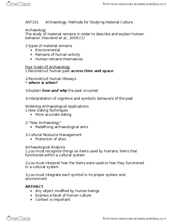 ANT101H5 Lecture Notes - Lecture 7: Processual Archaeology, Palynology, Relative Dating thumbnail