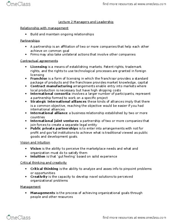 ADM 1300 Lecture Notes - Lecture 2: Critical Thinking, Decision-Making, Middle Management thumbnail