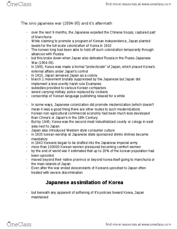 EASIA101 Lecture Notes - Lecture 15: Imperial Japanese Army, South Korea, Shinto Shrine thumbnail