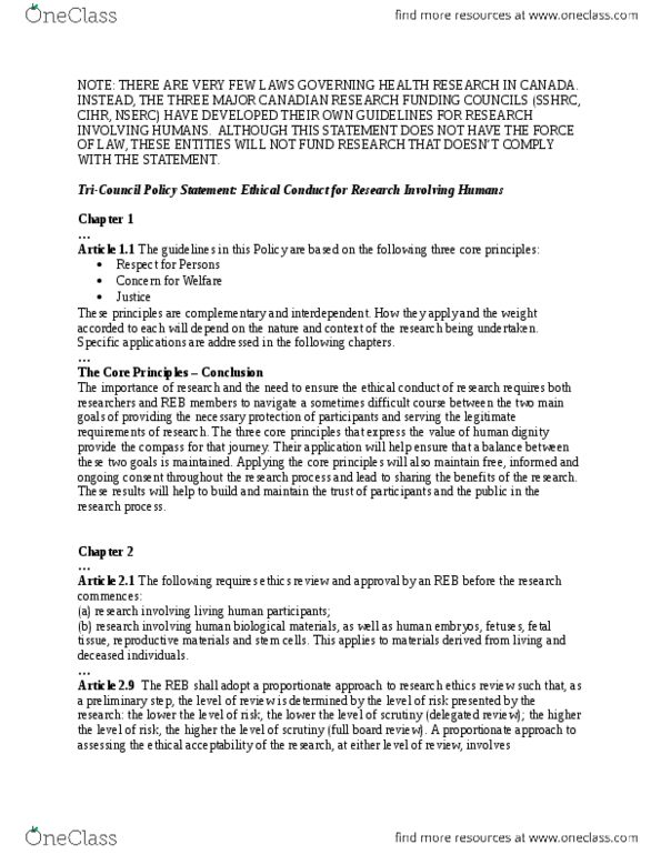 HLST 2300 Lecture Notes - Lecture 2: Trade Union, Undue Influence, Natural Sciences And Engineering Research Council thumbnail