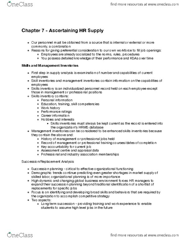 HRM301 Chapter 7: Chapter 7 - Ascertaining HR Supply thumbnail