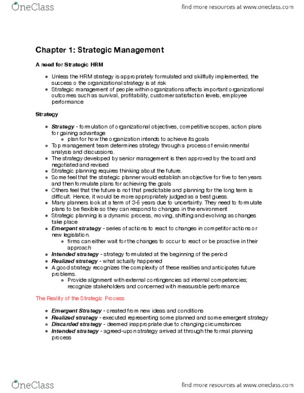 HRM301 Chapter 1: Chapter 1 - Strategic Management thumbnail