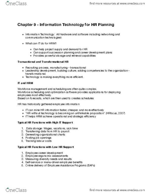 HRM301 Chapter Notes - Chapter 9: Information Quality, Technical Analysis, Knowledge Management thumbnail
