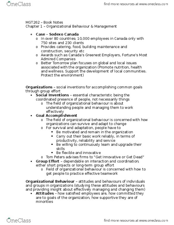 MGT262H5 Chapter Notes - Chapter 1: Jeffrey Pfeffer, Visible Minority, Tom Peters thumbnail