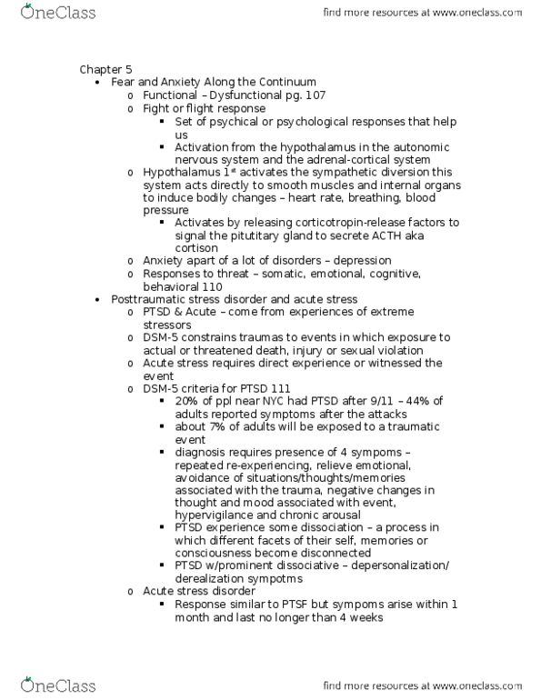 CLP 3144 Lecture Notes - Lecture 5: Diazepam, Separation Anxiety Disorder, Tachycardia thumbnail