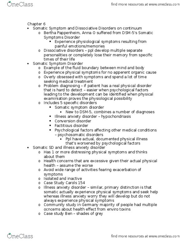 CLP 3144 Lecture Notes - Lecture 6: Sickness Behavior, Derealization, Ernest Hilgard thumbnail