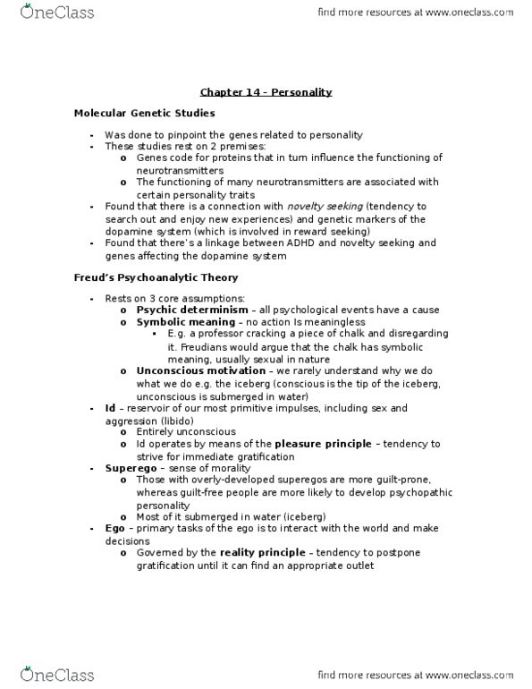 Nursing PSY114 Lecture 99: Psy114 Exam Notes thumbnail