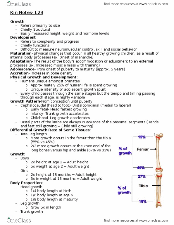 KIN 121 Lecture Notes - Lecture 23: Epiphyseal Plate, Tubercle, Femur thumbnail