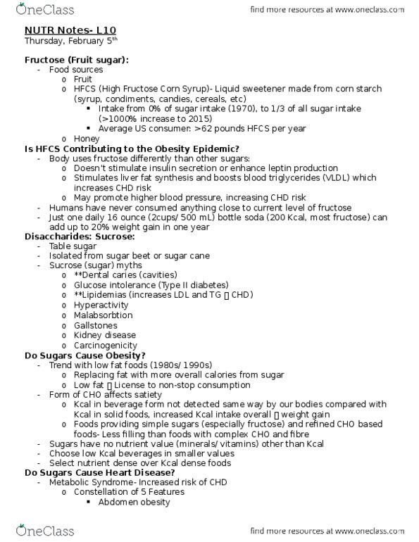 NUTR 120 Lecture Notes - Lecture 10: Dental Caries, Blood Sugar, Lactose Intolerance thumbnail