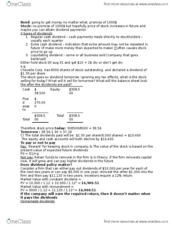 MGT339H5 Lecture Notes - Lecture 4: Capital Structure, Tender Offer, Dividend Payout Ratio thumbnail