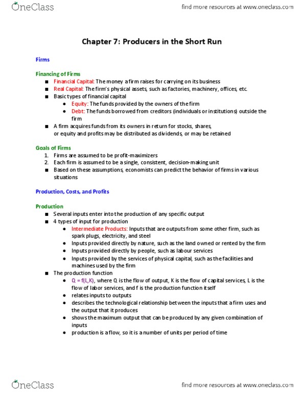 ECO100Y5 Lecture Notes - Lecture 7: Fixed Cost, Opportunity Cost, Variable Cost thumbnail