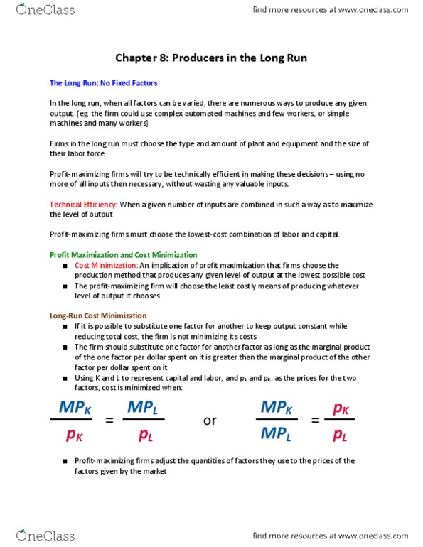 ECO100Y5 Lecture Notes - Lecture 8: Marginal Product, Profit Maximization thumbnail