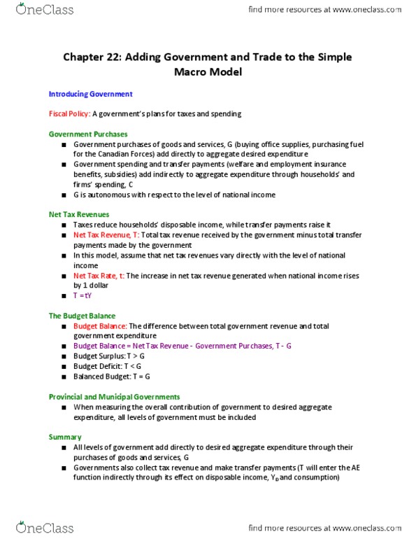 ECO100Y5 Lecture Notes - Lecture 22: Government Spending, Unemployment Benefits, Canadian Dollar thumbnail