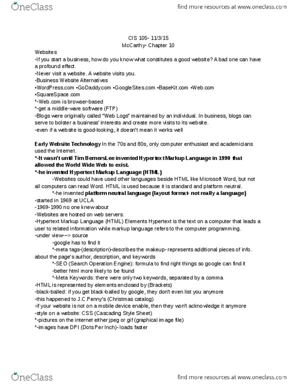 CIS 105 Lecture Notes - Lecture 18: Intranet, Cost Per Mille, Thin Client thumbnail