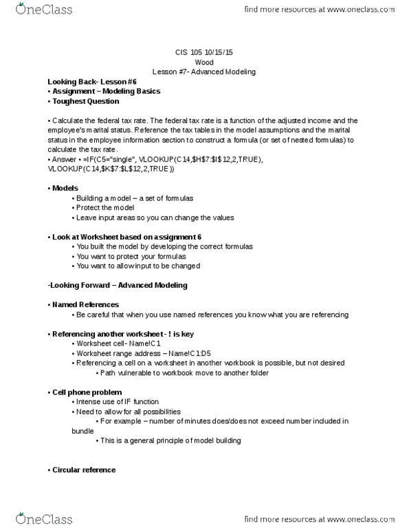 CIS 105 Lecture Notes - Lecture 13: Circular Reference thumbnail