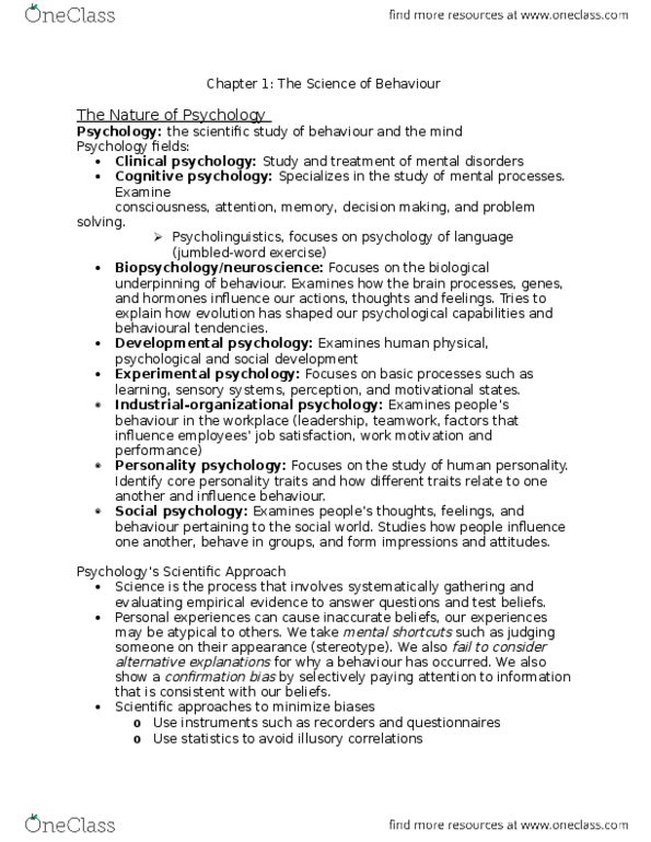 PSYC 101 Chapter Notes - Chapter 1: Evolutionary Psychology, Positive Psychology, Sociobiology thumbnail