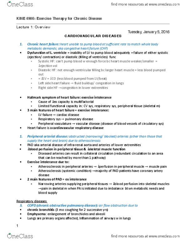 KINE 4900 Lecture Notes - Lecture 1: Peripheral Artery Disease, Coronary Artery Disease, Pulmonary Hypertension thumbnail