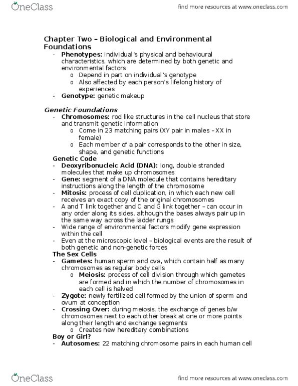 PSYCH211 Chapter Notes - Chapter 2: Genetic Disorder, Trisomy, Mutation thumbnail