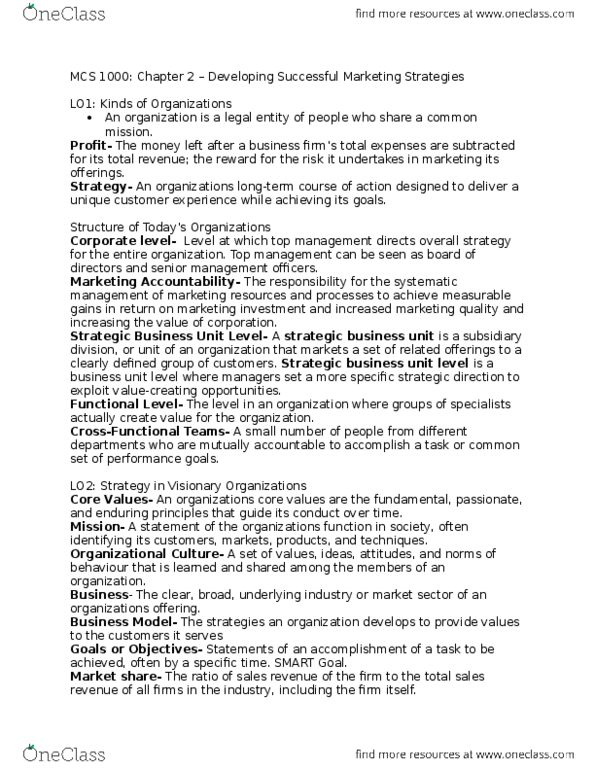 MCS 1000 Lecture Notes - Lecture 2: Marketing Mix, Swot Analysis, Liquid Oxygen thumbnail