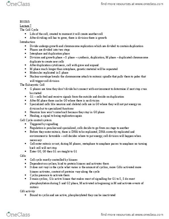 BIO315H5 Lecture Notes - Lecture 7: Helicase, Cdk Inhibitor, Zygote thumbnail