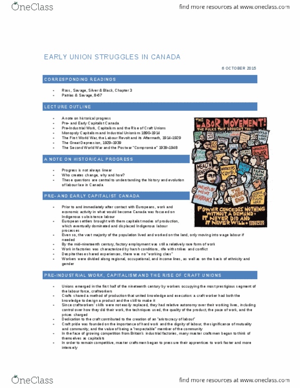 LABR 1F90 Lecture Notes - Lecture 4: Communist Party Of Canada, Winnipeg General Strike, Knights Of Labor thumbnail