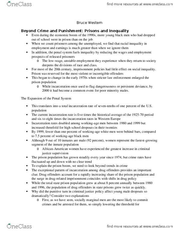 SOC216H5 Chapter Notes - Chapter -: Bruce Western thumbnail