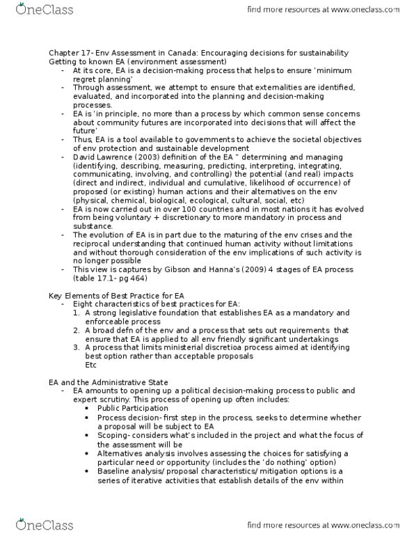 ENV201H5 Chapter Notes - Chapter 17: Alternative Dispute Resolution, Public Participation, Change Impact Analysis thumbnail