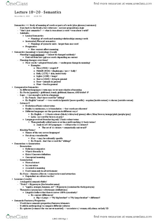 LING 1000 Lecture Notes - Lecture 18: Polysemy, Causative, Intension thumbnail