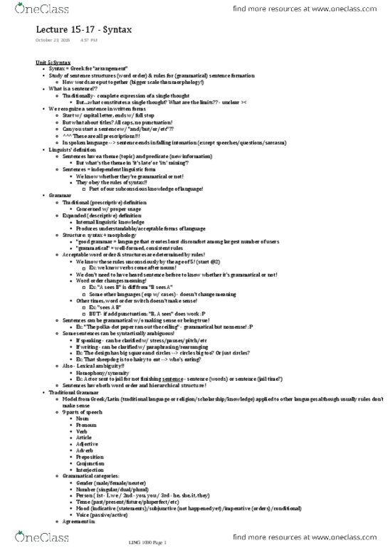 LING 1000 Lecture Notes - Lecture 15: Phrase Structure Rules, Girdle, Norns thumbnail